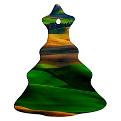 Grassland Nature Palouse Green Field Hill Sky Butte Christmas Tree Ornament (two Sides) by Bakwanart