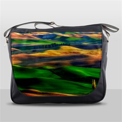 Grassland Nature Palouse Green Field Hill Sky Butte Messenger Bag by Bakwanart