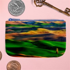 Grassland Nature Palouse Green Field Hill Sky Butte Large Coin Purse by Bakwanart