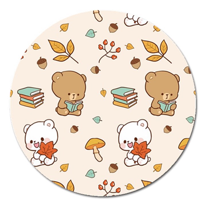 Bear Cartoon Background Pattern Seamless Animal Magnet 5  (Round)