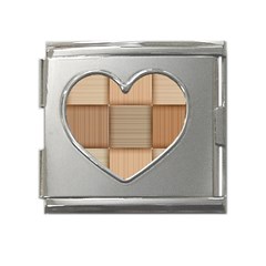 Wooden Wickerwork Texture Square Pattern Mega Link Heart Italian Charm (18mm) by 99art