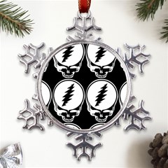 Black And White Deadhead Grateful Dead Steal Your Face Pattern Metal Large Snowflake Ornament by 99art