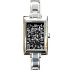 Music Pattern Black White Rectangle Italian Charm Watch by 99art