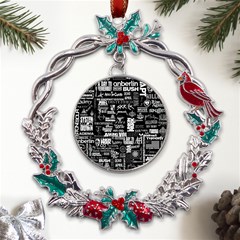 Music Pattern Black White Metal X mas Wreath Holly Leaf Ornament by 99art