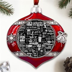 Music Pattern Black White Metal Snowflake And Bell Red Ornament by 99art