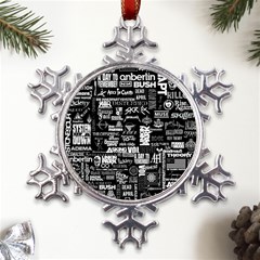 Music Pattern Black White Metal Large Snowflake Ornament by 99art