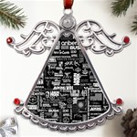 Music Pattern Black White Metal Angel with Crystal Ornament Front