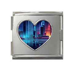 Digital Art Artwork Illustration Vector Buiding City Mega Link Heart Italian Charm (18mm) by 99art