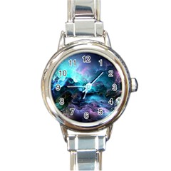 Abstract Graphics Nebula Psychedelic Space Round Italian Charm Watch by 99art