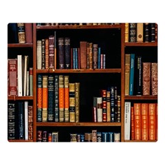 Assorted Title Of Books Piled In The Shelves Assorted Book Lot Inside The Wooden Shelf Two Sides Premium Plush Fleece Blanket (large) by 99art