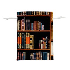 Assorted Title Of Books Piled In The Shelves Assorted Book Lot Inside The Wooden Shelf Lightweight Drawstring Pouch (l) by 99art