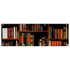 Assorted Title Of Books Piled In The Shelves Assorted Book Lot Inside The Wooden Shelf Banner And Sign 9  X 3  by 99art