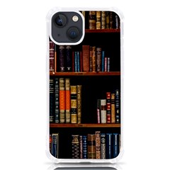 Assorted Title Of Books Piled In The Shelves Assorted Book Lot Inside The Wooden Shelf Iphone 13 Tpu Uv Print Case by 99art