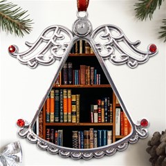 Assorted Title Of Books Piled In The Shelves Assorted Book Lot Inside The Wooden Shelf Metal Angel With Crystal Ornament by 99art