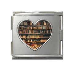 Books On Bookshelf Assorted Color Book Lot In Bookcase Library Mega Link Heart Italian Charm (18mm) by 99art