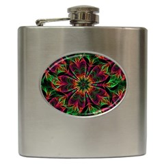 Multicolored Flower Mandala Wallpaper Kaleidoscope Pattern Hip Flask (6 Oz) by 99art