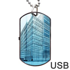 Architecture Blue Drawing Engineering City Modern Building Exterior Dog Tag Usb Flash (one Side) by 99art