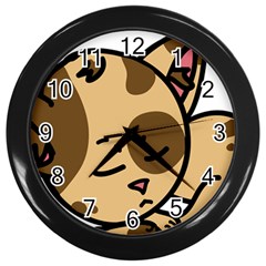 Cat-cartoon-pet-kitten-character Wall Clock (black) by 99art