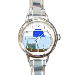 Wal-fish-small-world-lake-sea Round Italian Charm Watch by 99art