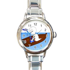 Spirit-boat-funny-comic-graphic Round Italian Charm Watch by 99art