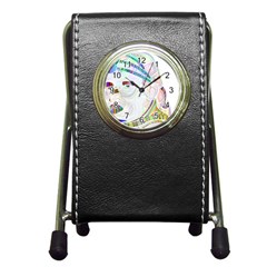 Maasai-man-people-abstract Pen Holder Desk Clock by 99art