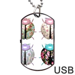 Ladybug-flower-pattern-shabby-chic Dog Tag Usb Flash (one Side) by 99art