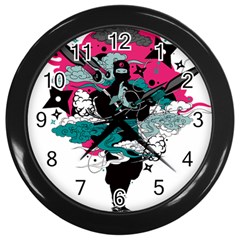 Japan Ninja-japanese-samurai-color- Wall Clock (black) by 99art