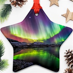 Aurora Borealis Polar Northern Lights Natural Phenomenon North Night Mountains Ornament (star) by B30l