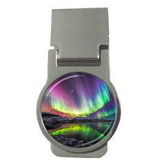 Aurora Borealis Polar Northern Lights Natural Phenomenon North Night Mountains Money Clips (round)  by B30l