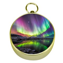 Aurora Borealis Polar Northern Lights Natural Phenomenon North Night Mountains Gold Compasses by B30l