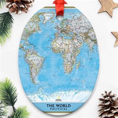 Blue White And Green World Map National Geographic Ornament (oval) by B30l