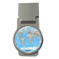 Blue White And Green World Map National Geographic Money Clips (round)  by B30l