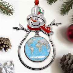 Blue White And Green World Map National Geographic Metal Snowman Ornament by B30l