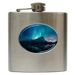 Aurora Borealis Mountain Reflection Hip Flask (6 Oz) by B30l