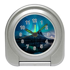 Aurora Borealis Mountain Reflection Travel Alarm Clock by B30l