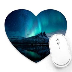 Aurora Borealis Mountain Reflection Heart Mousepad by B30l