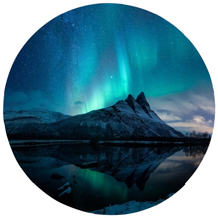 Aurora Borealis Mountain Reflection Wooden Puzzle Round