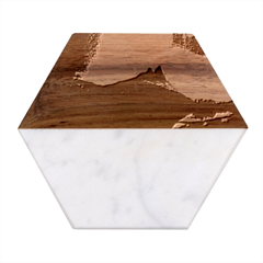 Aurora Borealis Mountain Reflection Marble Wood Coaster (hexagon)  by B30l