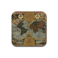 Vintage World Map Travel Geography Rubber Coaster (square) by B30l