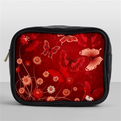 Four Red Butterflies With Flower Illustration Butterfly Flowers Mini Toiletries Bag (one Side) by B30l