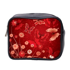 Four Red Butterflies With Flower Illustration Butterfly Flowers Mini Toiletries Bag (two Sides) by B30l