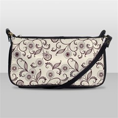 White And Brown Floral Wallpaper Flowers Background Pattern Shoulder Clutch Bag by B30l