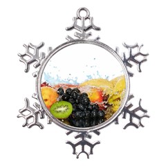 Variety Of Fruit Water Berry Food Splash Kiwi Grape Metal Large Snowflake Ornament by B30l