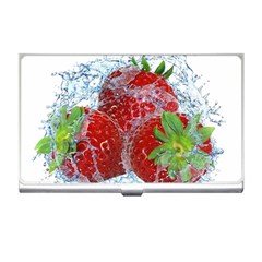 Red Strawberries Water Squirt Strawberry Fresh Splash Drops Business Card Holder by B30l