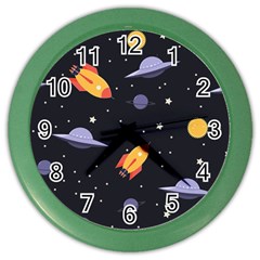 Cosmos Rockets Spaceships Ufos Color Wall Clock by Cowasu