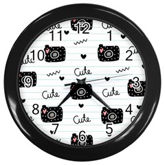 Cute Cameras Doodles Hand Drawn Wall Clock (black) by Cowasu