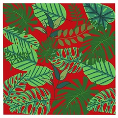 Leaves Leaf Nature Pattern Red Green Wooden Puzzle Square by Cowasu