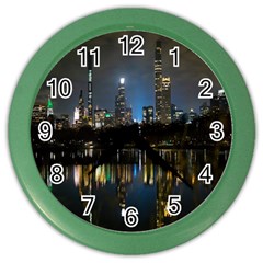 New York Night Central Park Skyscrapers Skyline Color Wall Clock by Cowasu