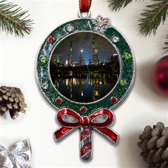 New York Night Central Park Skyscrapers Skyline Metal X mas Lollipop With Crystal Ornament by Cowasu