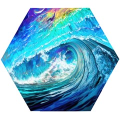 Tsunami Waves Ocean Sea Nautical Nature Water Painting Wooden Puzzle Hexagon by Cowasu